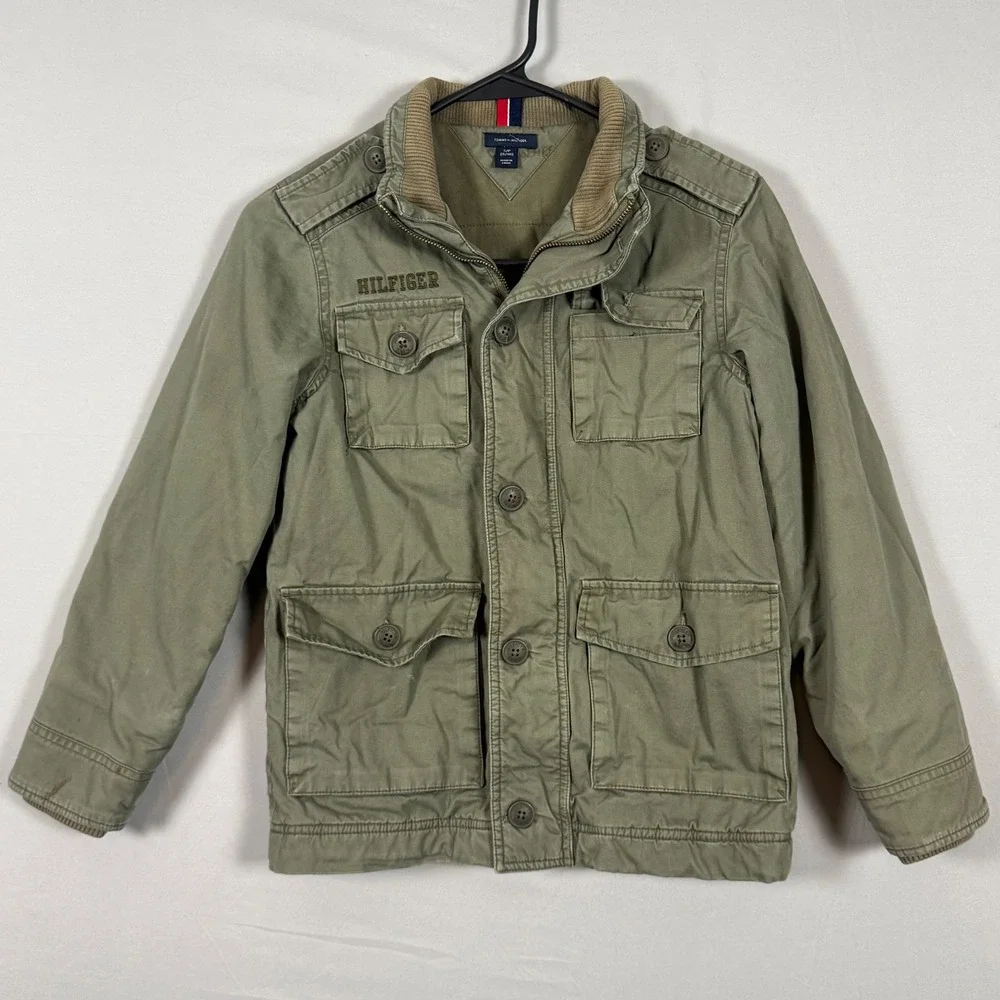 Tommy Hilfiger Field Jacket Boys S 8/10 Olive Green Good Utility Cargo Coat